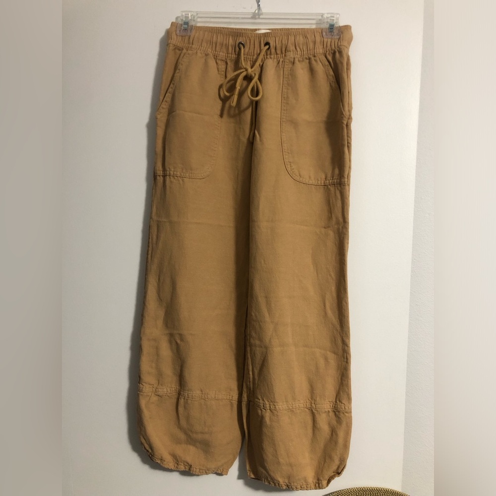 C&C California LINEN/LYOCELL Ankle PANTS PullOn Pockets Elastic w/Tie Waist EUC